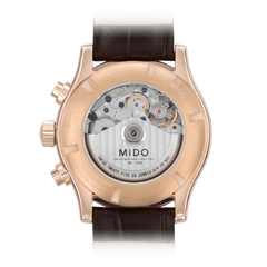 Mido Multifort Chronograph Rose Gold Bezel Brown Strap Men's Watch M0056143603100