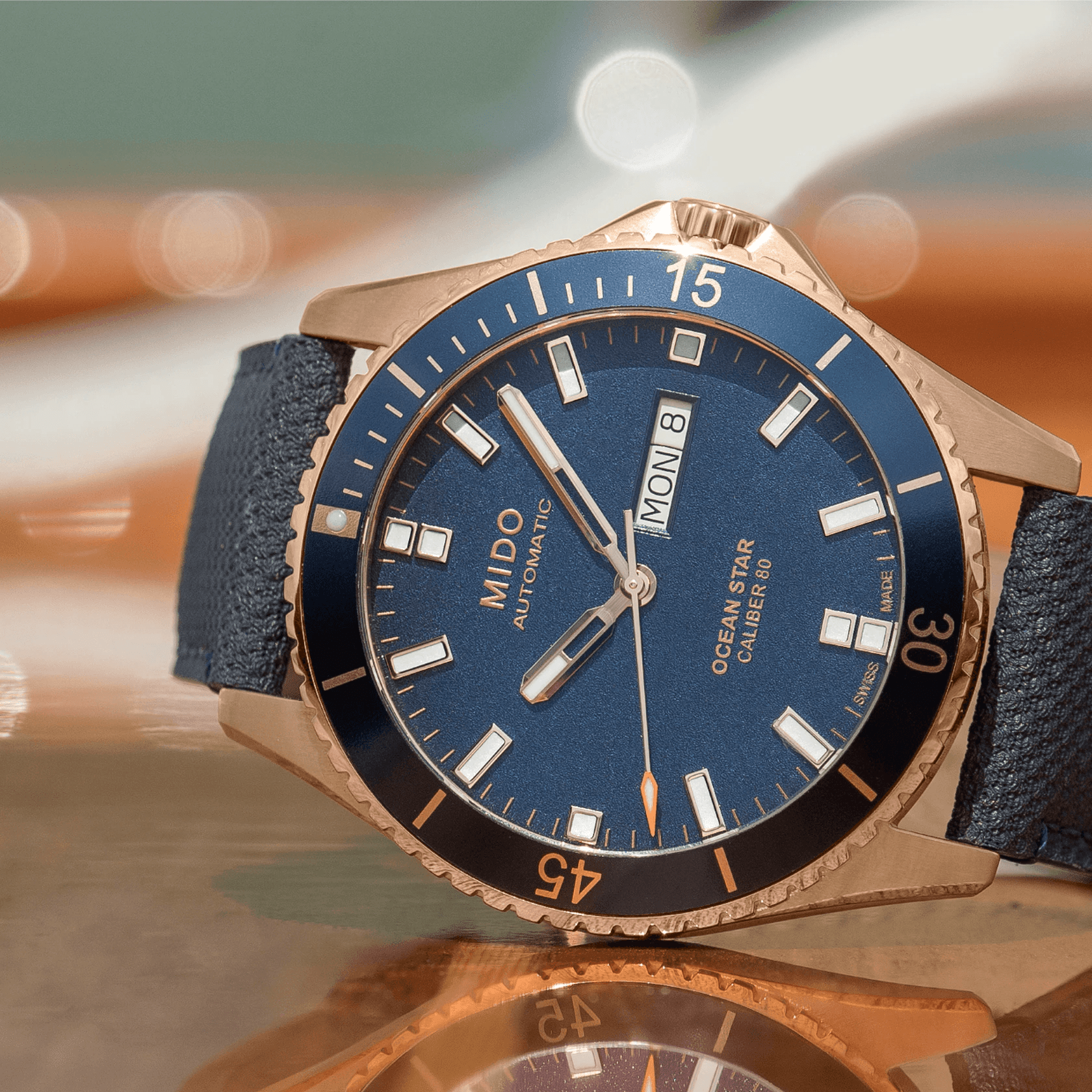 Mido Ocean Star 200 Rose Gold Blue Strap Men's Watch M0264303604100