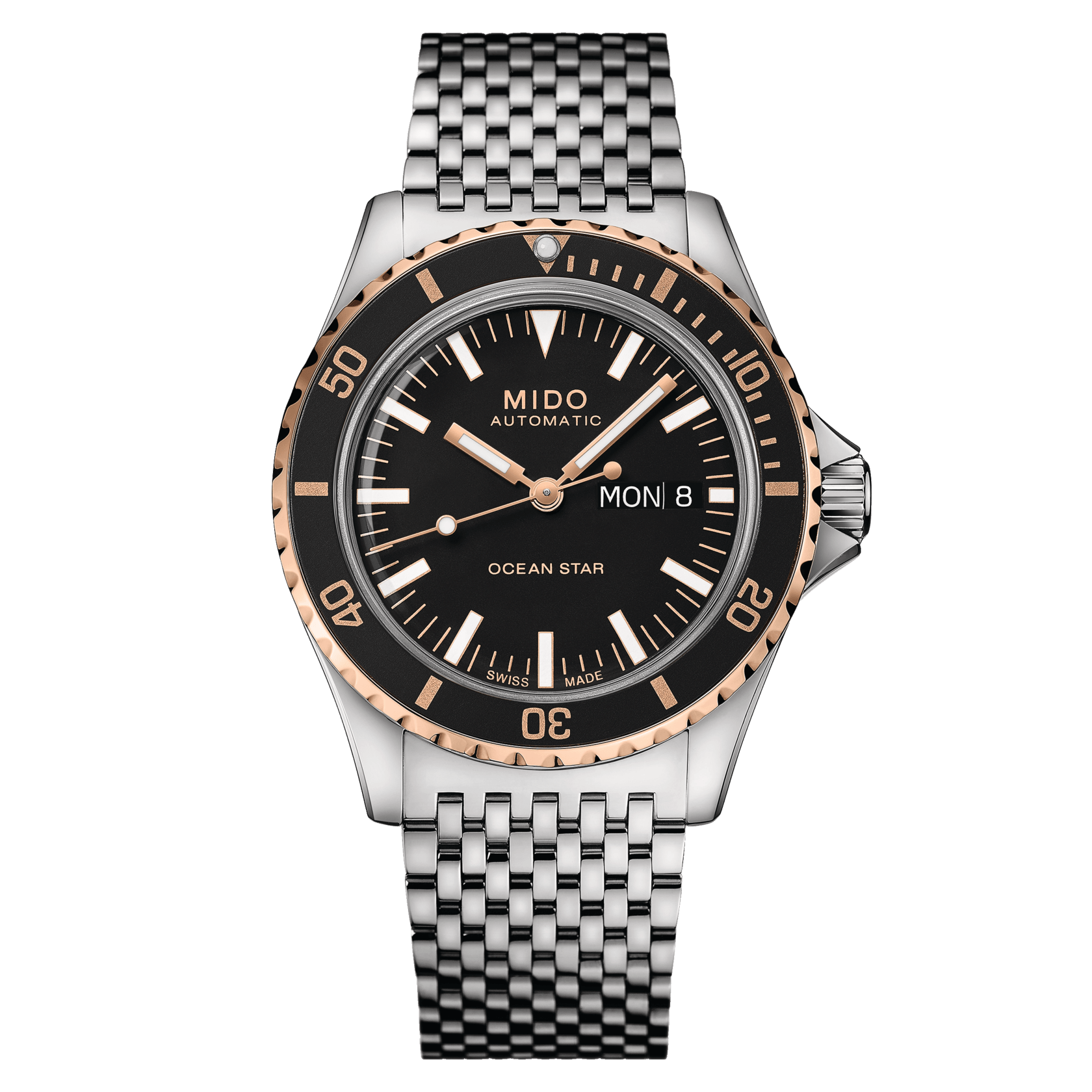 Mido Ocean Star Tribute Rose Gold Bezel Black Dial Men's Watch M0268302105100