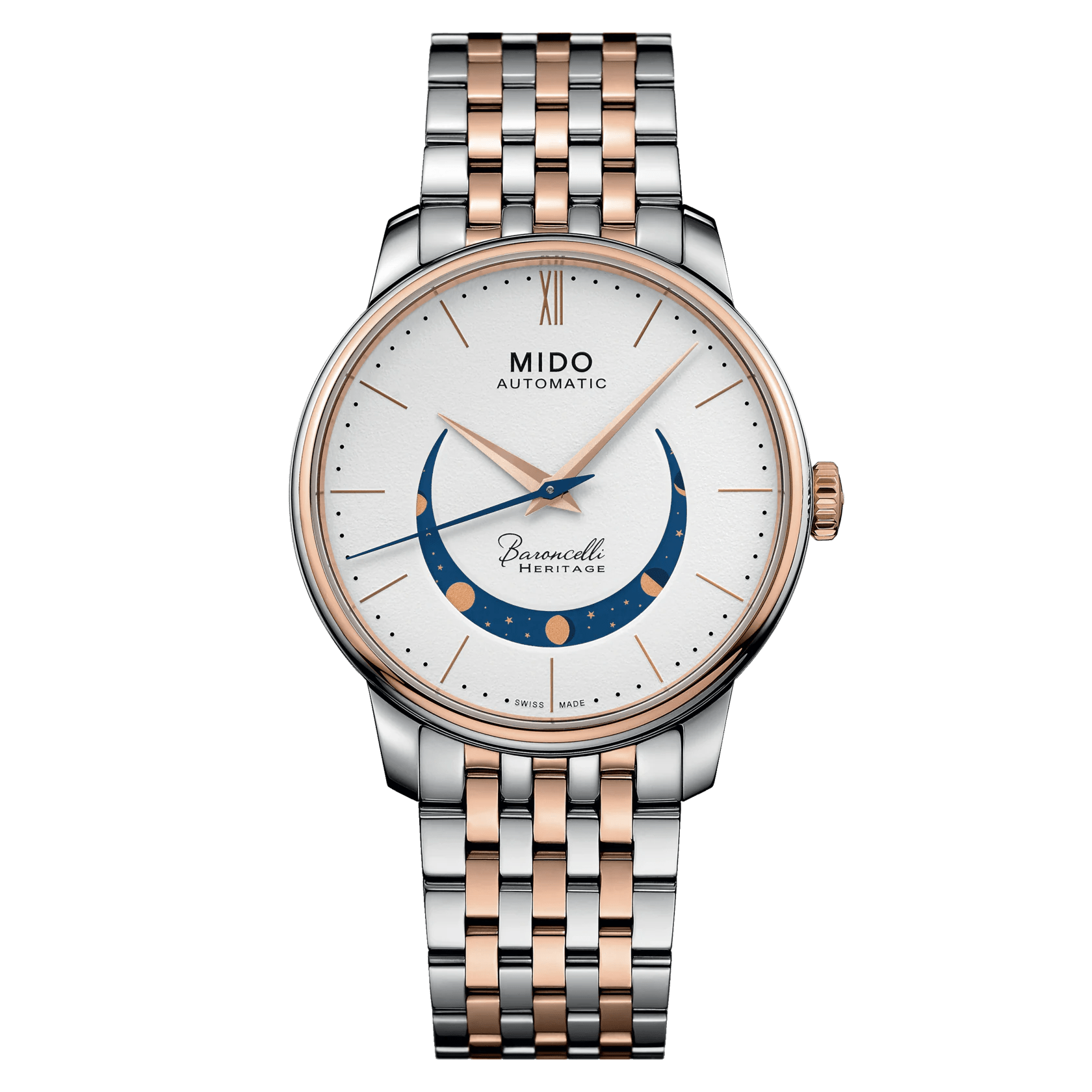 Mido Baroncelli Smiling Moon White Dial Two-Tone Men's Watch M0274072201001