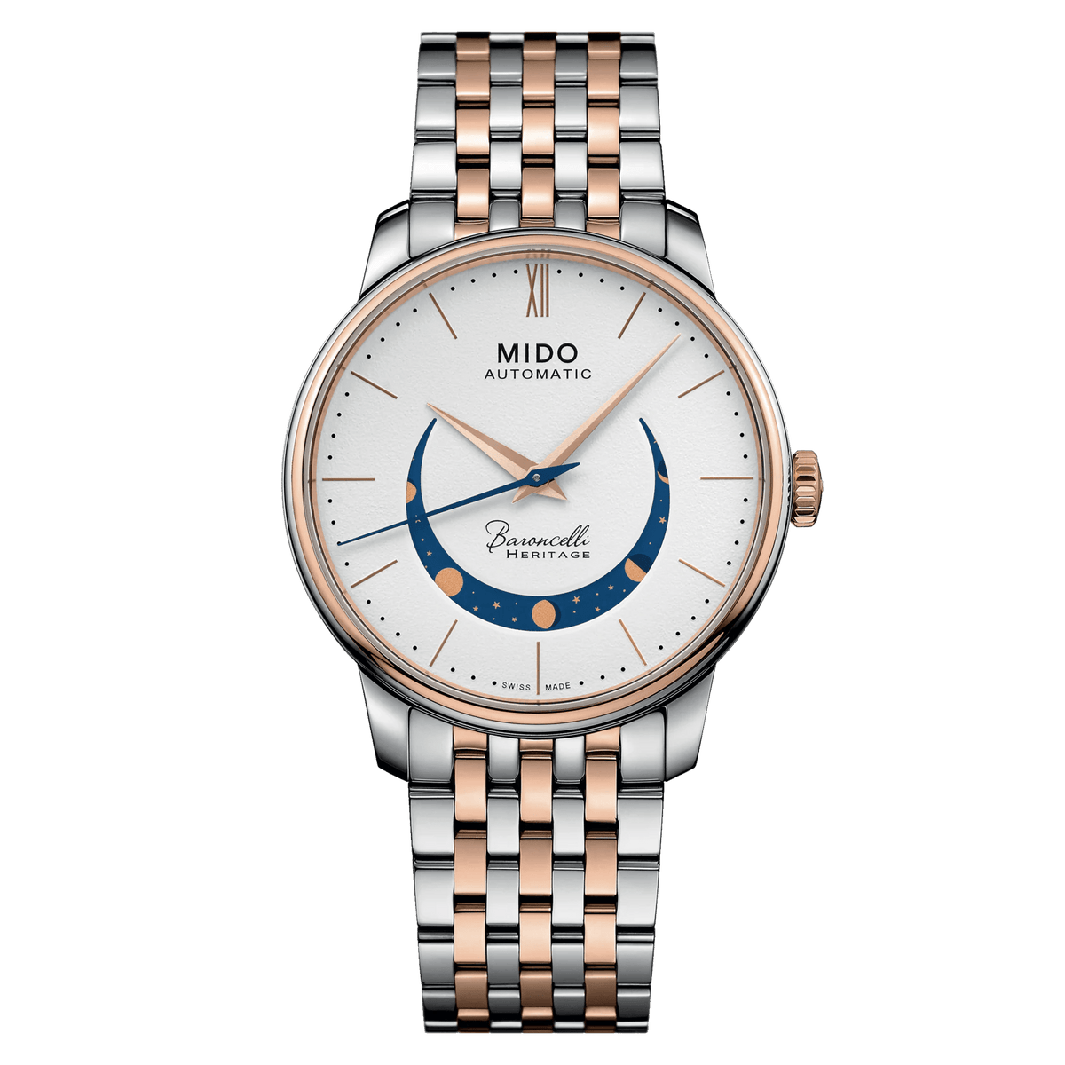 Mido Baroncelli Smiling Moon White Dial Two-Tone Men's Watch M0274072201001