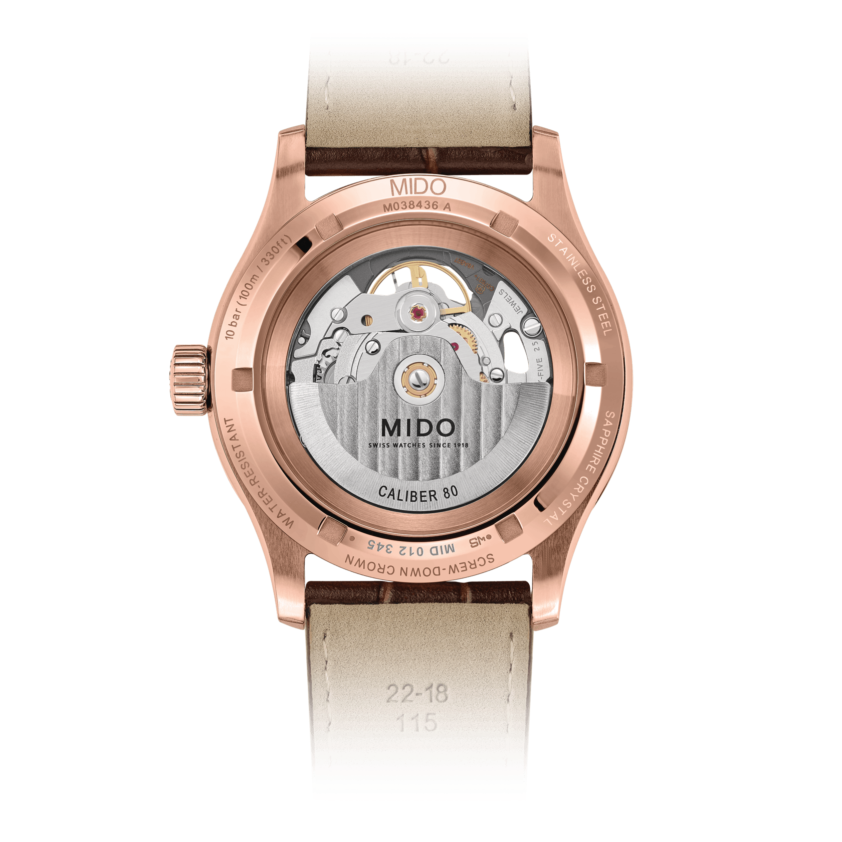 Mido Multifort Skeleton Vertigo Rose Gold Men's Watch M0384363606100