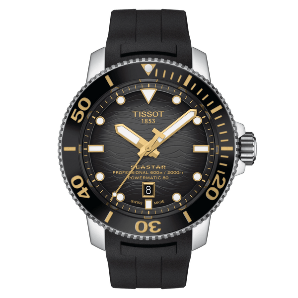 Tissot black and top gold watch