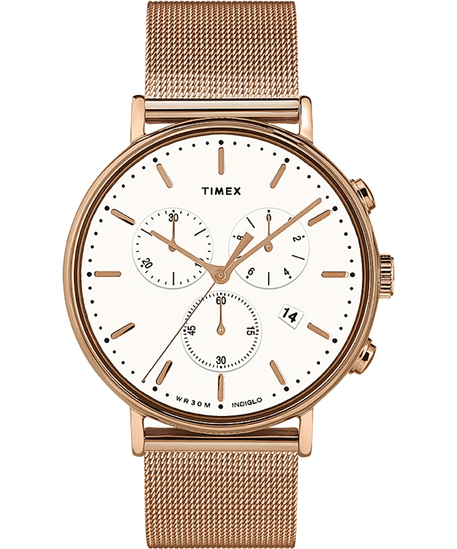 Timex Fairfield 41mm Chrono Rose Gold Steel Mesh Men s Watch