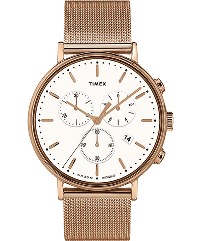 Timex Fairfield 41mm Chronograph Rose Gold Stainless Steel Mesh Men's Watch TW2T37200