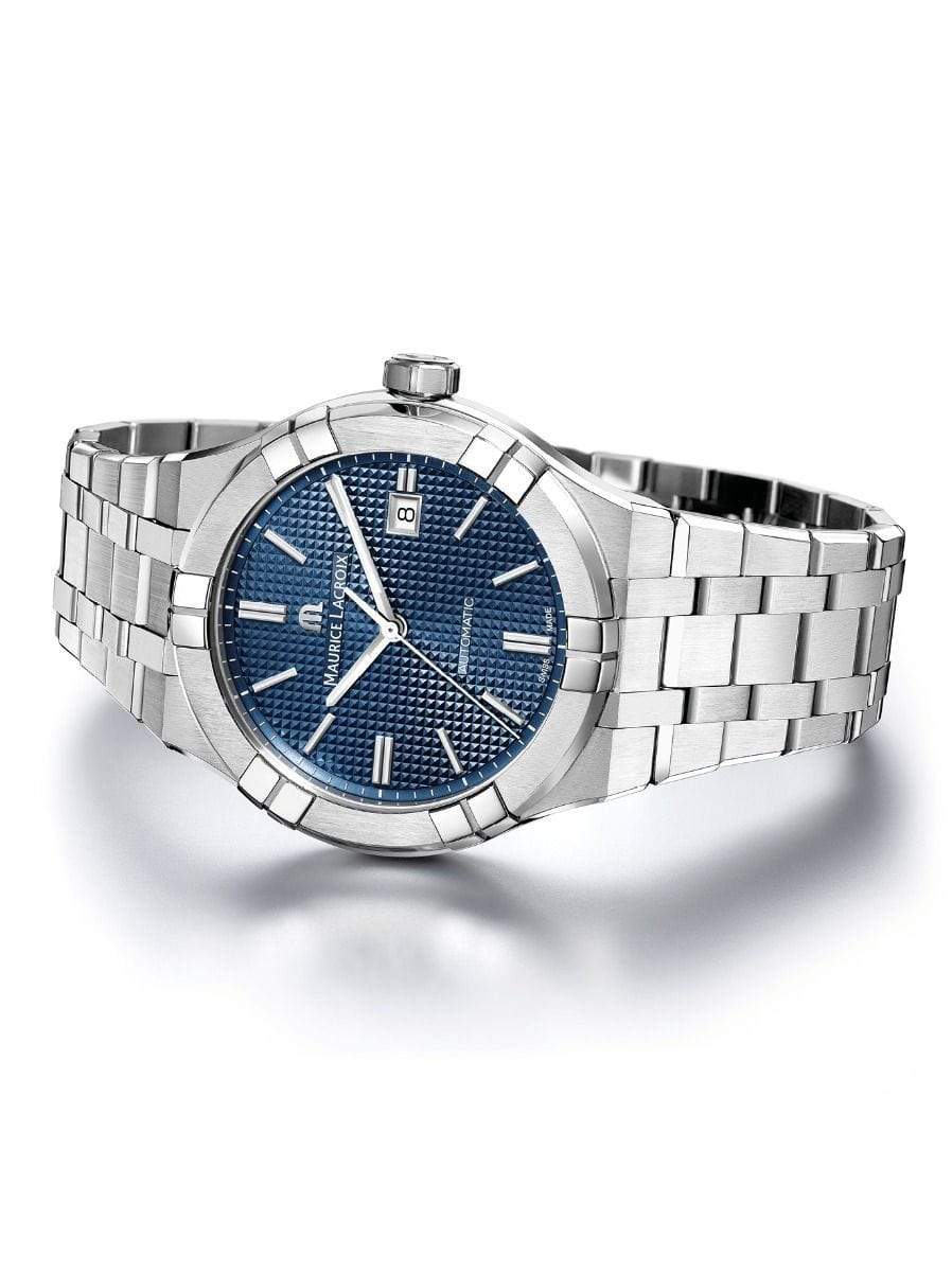 Maurice Lacroix AIKON Automatic 42mm Watch Men\'s AI6008-SS00 Blue – Plus Dial Machine Time