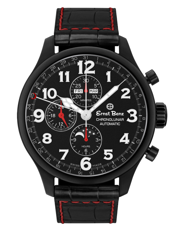 Ernst Benz Chronolunar Officer DLC 47mm Black Dial Men's Watch GC10381-DLC
