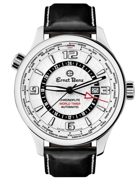Ernst Benz Chronoflite World Timer GMT White Dial 47mm Men's Watch GC10852