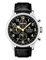 Ernst Benz Chronolunar Officer 44mm Black Dial Gold Hands Men's Watch GC40383