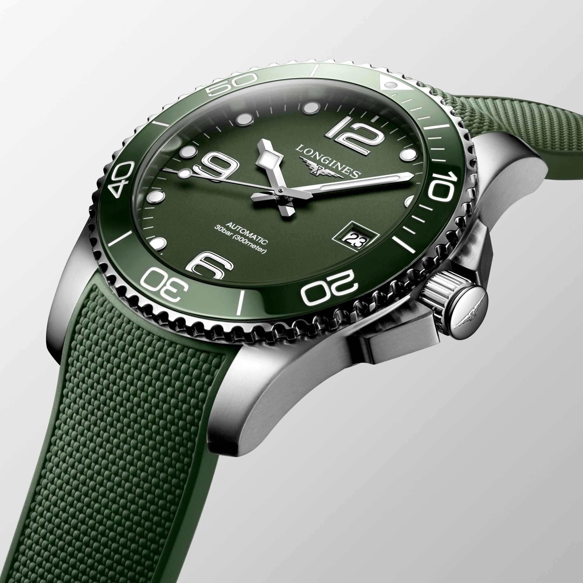 Longines HydroConquest 41mm Green Rubber Strap Men s Watch L37814069 Time Machine Plus