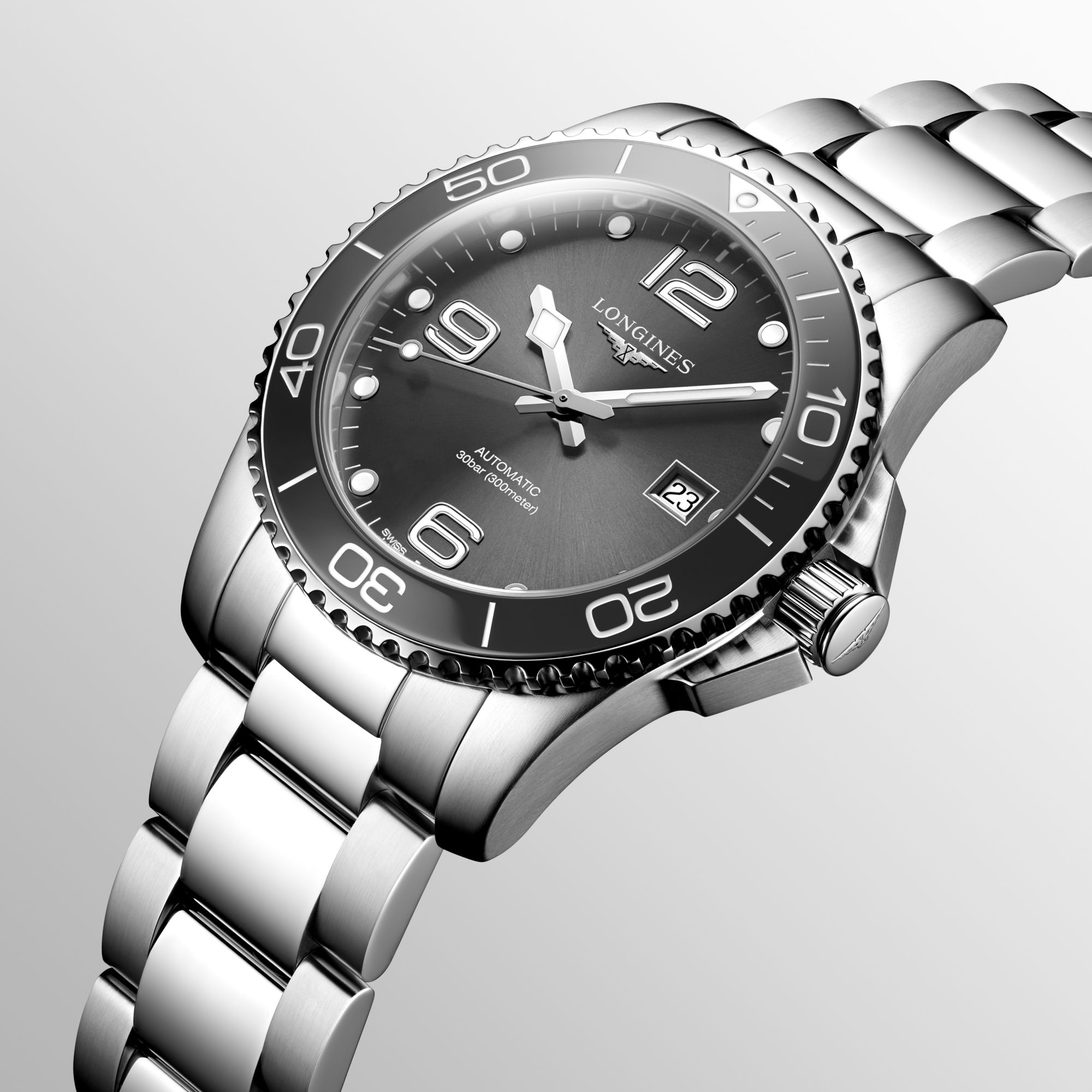 Longines HydroConquest 41mm Grey Dial Stainless Steel Men's Watch L37814766