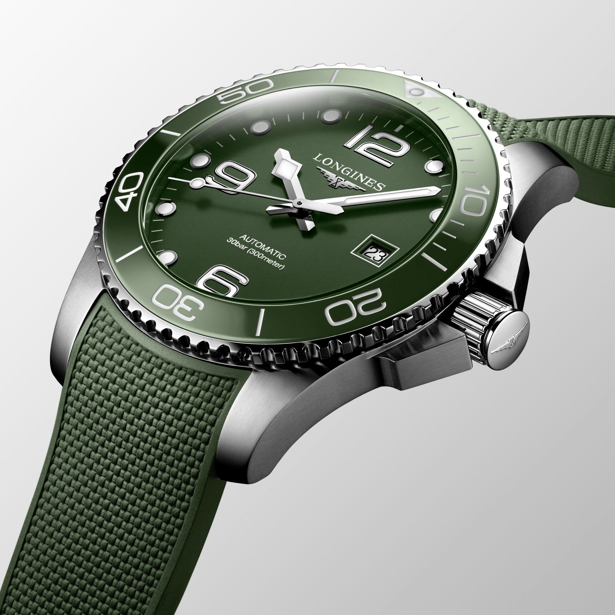 Longines HydroConquest 43mm Green Rubber Strap Men's Watch L37824069