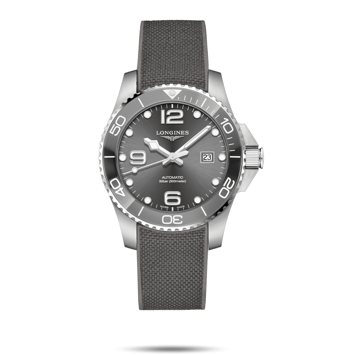 Longines HydroConquest 43mm Sunray Grey Rubber Strap Men's Watch L37824769