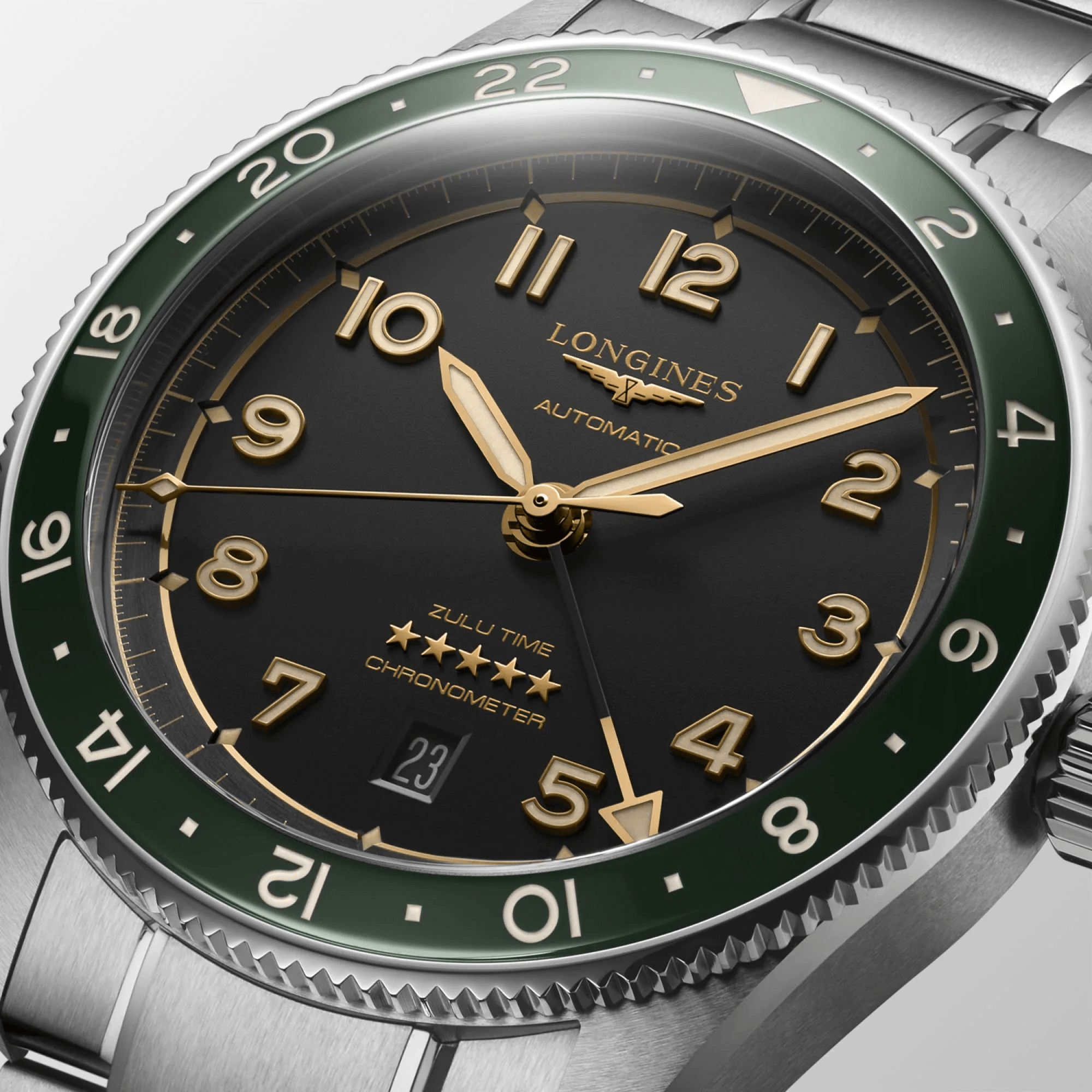 Longines Spirit Zulu Time 42mm Black Dial GMT Steel Men's Watch L38124636