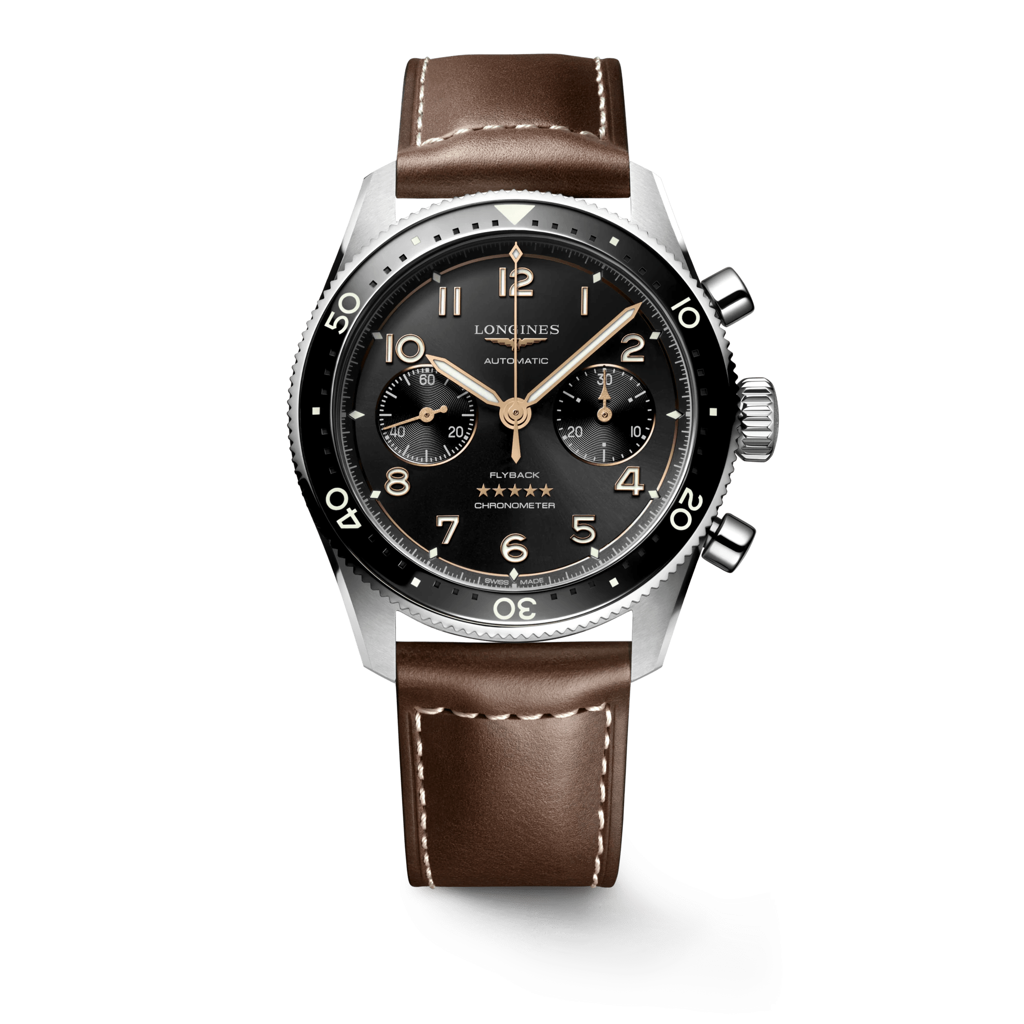 Longines Spirit Flyback 42mm Chronograph Brown Strap Men's Watch L38214532