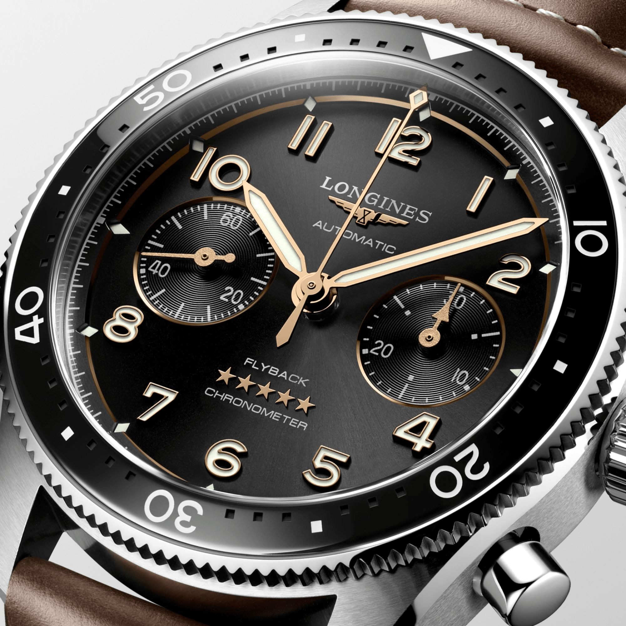 Longines Spirit Flyback 42mm Chronograph Brown Strap Men's Watch L38214532