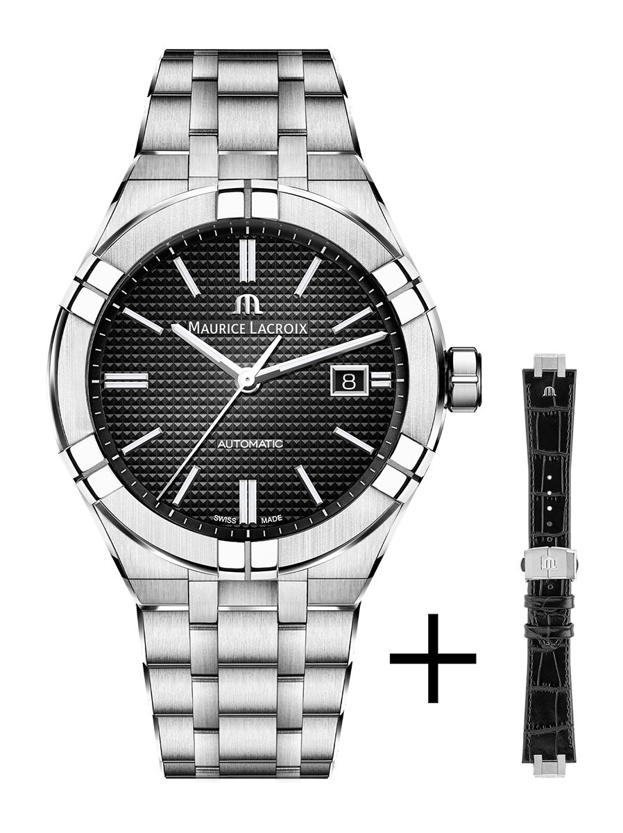 Maurice Lacroix AIKON Automatic 42mm Black Dial + Extra Strap Men's Watch AI6008-SS002-330-2