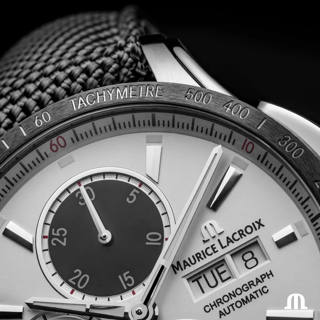 Dial Lacroix Men\'s Chronograph Plus Watch Time Maurice PONTOS S 43mm – Silver White Machine